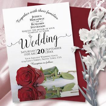 romantic reflecting red rose elegant wedding invitation