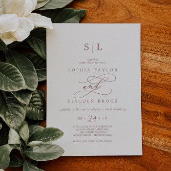 Small Romantic Rose Gold Calligraphy Monogram Wedding Front View