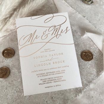 romantic rose gold foil | blush mr & mrs wedding foil invitation
