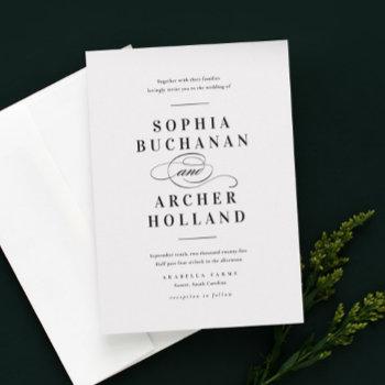 romantic script black and white typography wedding invitation