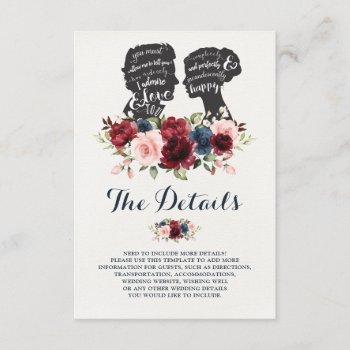 romantic silhouettes navy maroon floral details enclosure card