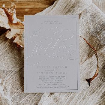 romantic silver foil gray | frame wedding foil invitation