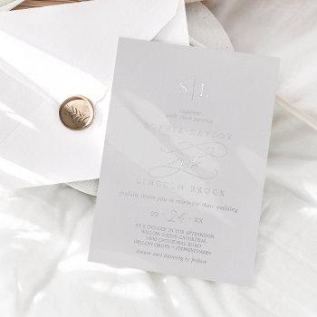 romantic silver foil gray monogram wedding foil invitation