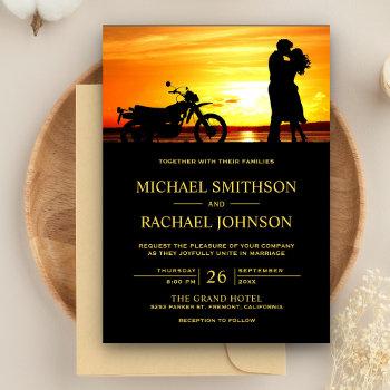 romantic sunset couple silhouette wedding invitation