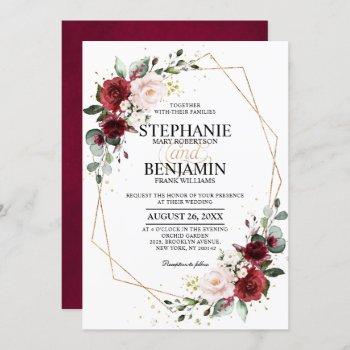 romantic watercolor burgundy floral geometric invitation