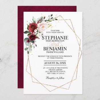 romantic watercolor burgundy floral geometric invitation