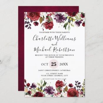 Small Romantic Watercolor Burgundy Red Blush Rose Floral Front View