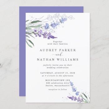romantic watercolor lavender floral wedding invitation