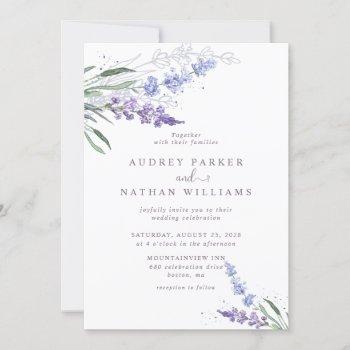 romantic watercolor lavender floral wedding invitation