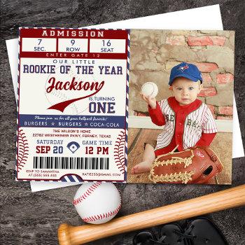 Small Rookie Of The Year 1st Birthday Baseball Photo Front View