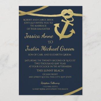 Small Rope Anchor Gold And Navy Blue Wedding Front View