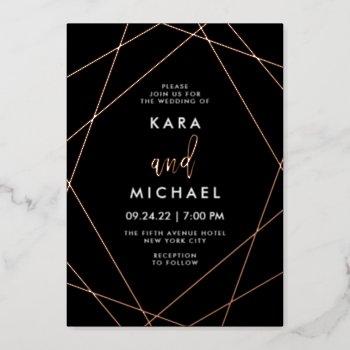 rose gold and black elegant geometric wedding foil invitation