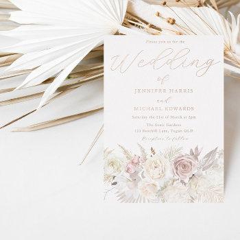 rose gold, blush & ivory floral wedding foil invitation