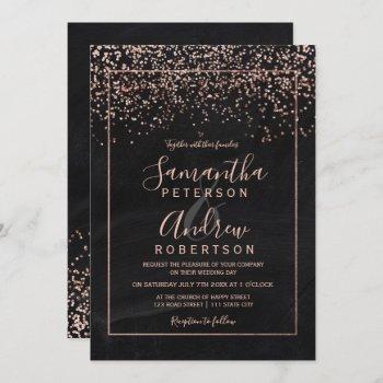 rose gold confetti chalkboard typography wedding invitation