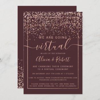 Small Rose Gold Confetti Chic Burgundy Virtual Wedding Front View