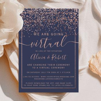 Small Rose Gold Confetti Chic Navy Blue Virtual Wedding Front View