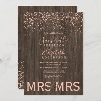 Small Rose Gold Confetti Fall Wood Lesbian Wedding Front View