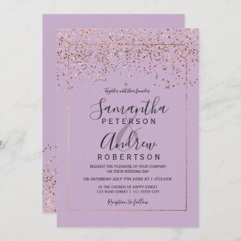 Small Rose Gold Confetti Lavender Typography Wedding Front View