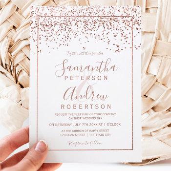 Small Rose Gold Confetti White Typography Wedding Front View
