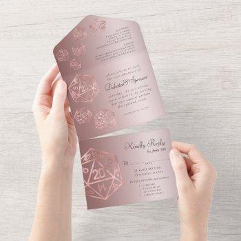 rose gold d20 | elegant rpg dice wedding entree all in one invitation