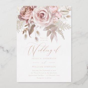 rose gold, dusty rose & blush floral wedding foil invitation