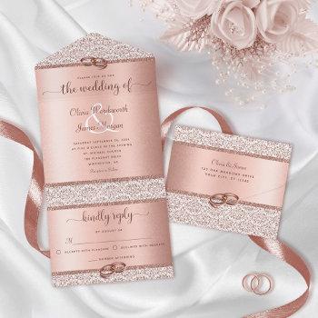 rose gold elegant glitter damask wedding all in one invitation