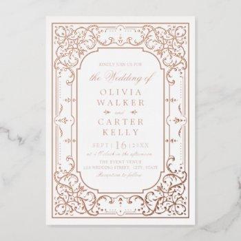 rose gold elegant ornate romantic vintage wedding foil invitation