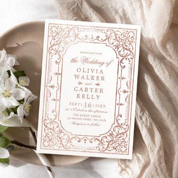 rose gold elegant ornate romantic vintage wedding invitation