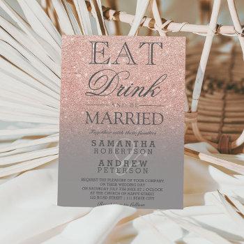 Small Rose Gold Faux Glitter Gray Ombre Script Wedding Front View