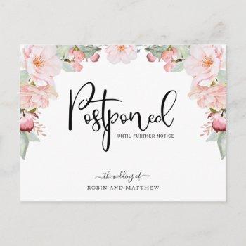 Small Rose Gold Floral Postponement Wedding Announcement Post Front View