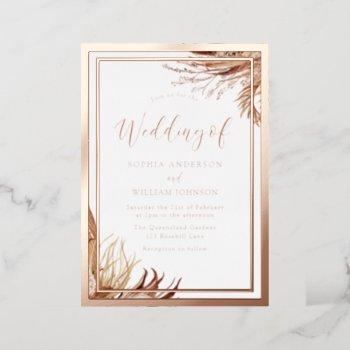 rose gold foil bohemian boho leaves wedding foil invitation