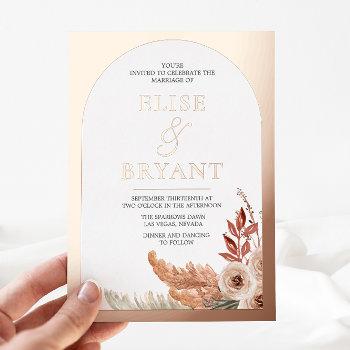 rose gold foil boho floral modern white wedding foil invitation