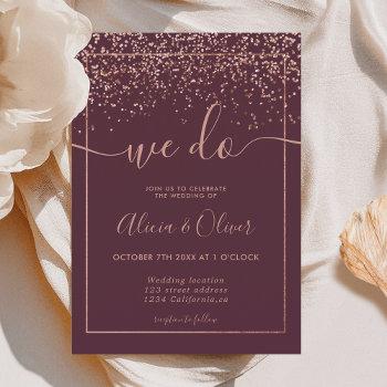 Small Rose Gold Foil Burgundy Photo Initials Wedding Front View