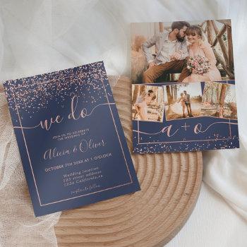 Small Rose Gold Foil Navy Blue Photo Initials Wedding Front View