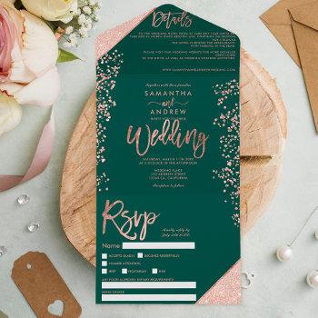 Small Rose Gold Glitter Confetti Green Chic Wedding All In One Front View