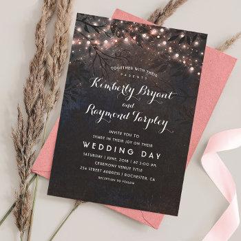 rose gold glitter lights | rustic country wedding invitation