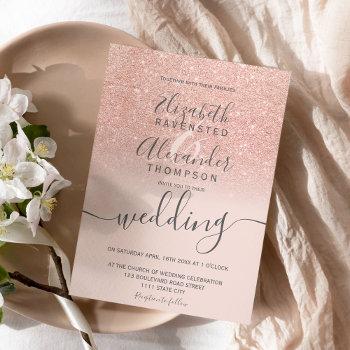 Small Rose Gold Glitter Ombre Blush Script Chic Wedding Front View