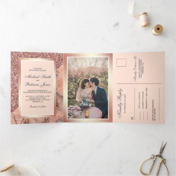 Small Rose Gold Glitter Pink Marble All In One Wedding Tri-fold Front View