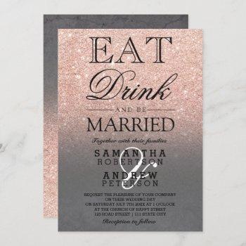 rose gold glitter pink ombre script grey wedding invitation