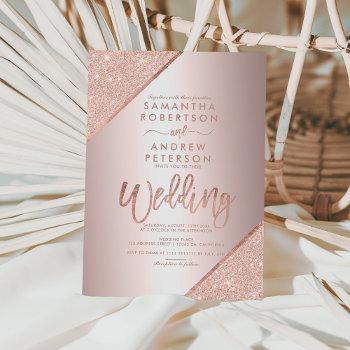 Small Rose Gold Glitter Typography Metallic Foil Wedding Front View