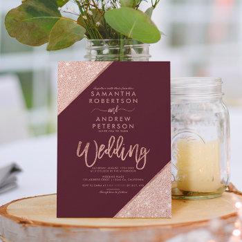 Small Rose Gold Glitter Typography Red Burgundy Wedding Front View