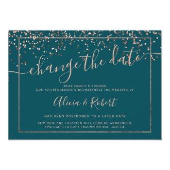 Small Rose Gold Green Script Wedding Change The Date Front View