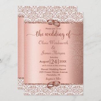 rose gold metallic glitter monogram wedding invitation