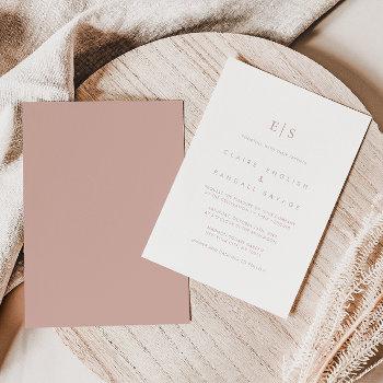 rose gold minimalist last name initial wedding   invitation