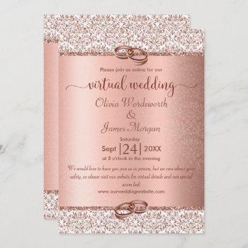 rose gold monogram glitter virtual wedding invitation