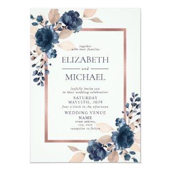 Small Rose Gold Navy Blue Dusty Pink Floral Wedding Front View