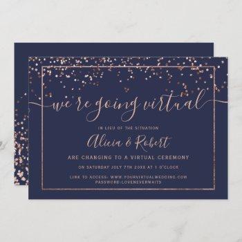 rose gold navy blue script virtual wedding invitation