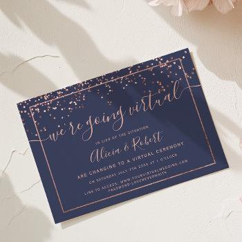 Small Rose Gold Navy Blue Script Virtual Wedding Front View