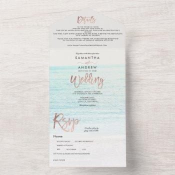 rose gold typography beach photo wedding all in one invitation