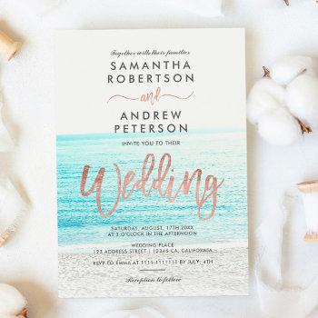 Small Rose Gold Typography Beach Photo Wedding Front View